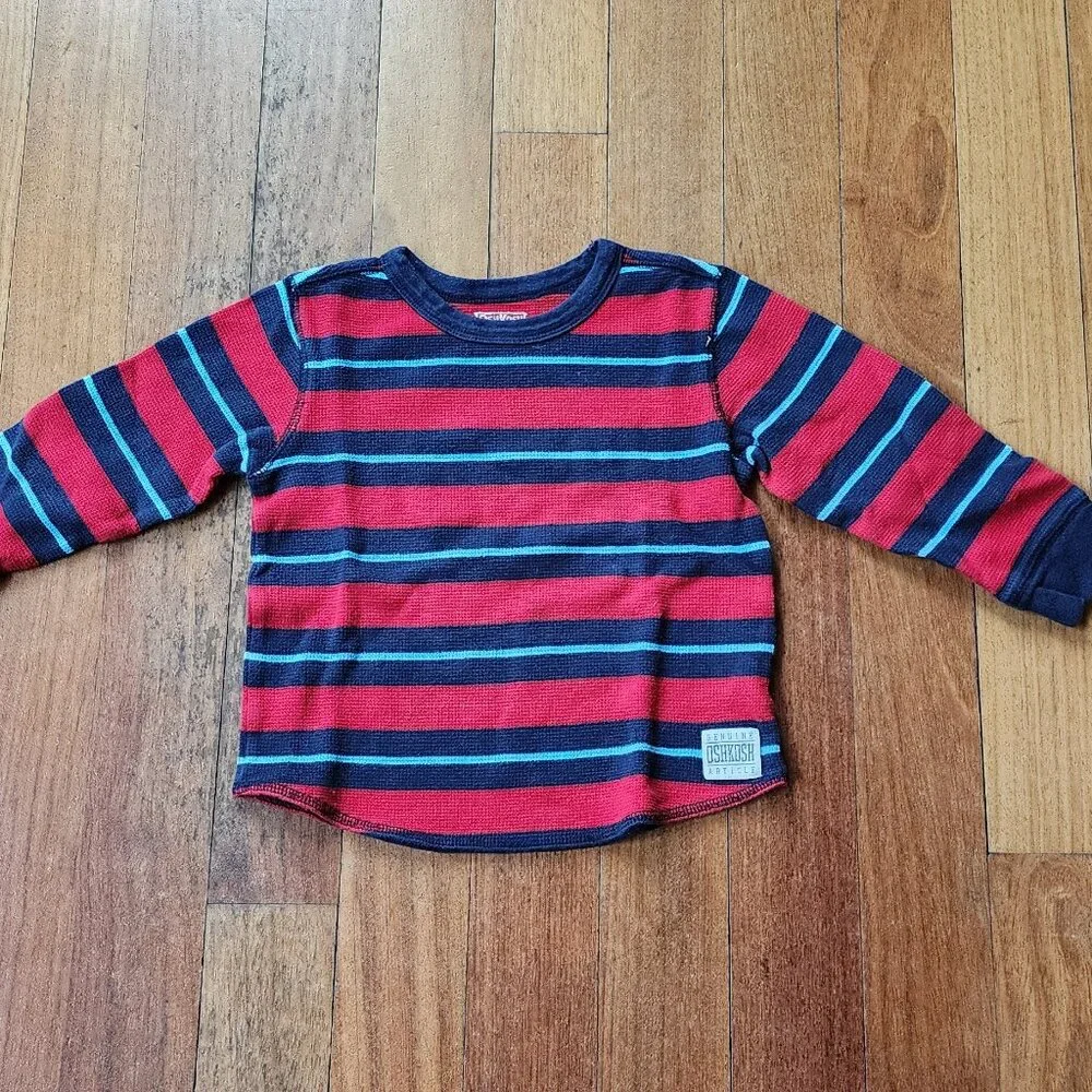OshKosh B'gosh Red/Blue Striped Long Sleeve Waffle Knit Jersey Size 5T